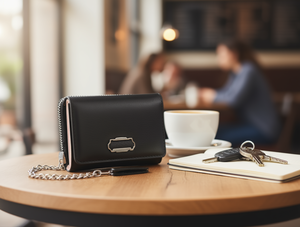 Portafoglio da donna con catena a tre pieghe, materiale PU, chiusura con cerniera, stile alla moda, portafoglio corto per uso quotidiano - Product Image 2