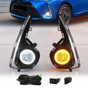 ไฟตัดหมอก LED สำหรับรถยนต์โตโยต้า ยาริส วีทซ์ พร้อมไฟวงแหวน Angel Eyes ไฟเดย์ไลท์ DRL ไฟเลี้ยว สีเหลือง ขาว ขอบโครเมียม ปี 2018 2019 <span class=keywords><strong>2020</strong></span> - Product Image 6