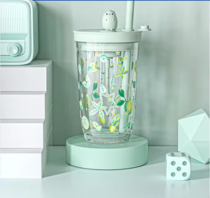 Ly cà phê du lịch thủy tinh 12oz 16oz chống rò rỉ năm <span class=keywords><strong>2025</strong></span>, có nắp đậy và dây đeo, cốc uống nước thủy tinh thế hệ mới - Product Image 6