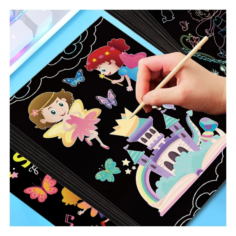 Kids Magic Rainbow Color Scratch Art Cartoon Painting Paper Card Drawing Boys and Girls Educational Book