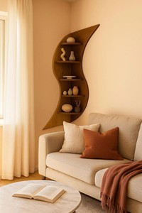 Étagères d'angle suspendues en bois uniques, étagère flottante pour mur - Product Image 5