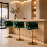 Chaises de bar ergonomiques en velours avec base dorée de luxe, pivotantes et réglables, chaises hautes de comptoir ergonomiques pour la cuisine
