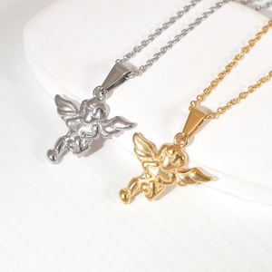 Collar con colgante de Ángel guardián de acero inoxidable, collar de princesa <span class=keywords><strong>Tinkerbell</strong></span> de alto pulido, joyería para niñas - Product Image 4