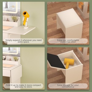 Modern Small <b>Vanity</b> Desk Mirror Lights 2 USB Ports 2 Drawers Cabinet Storage Solid Wood Design Durable Hotel Living Room - Product Image 5