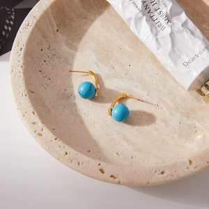 Boucles d'oreilles pendantes géométriques en turquoise bleue, œil porte-bonheur, plaqué or 18 carats, zircon blanc, bijoux à porter au quotidien - Product Image 3