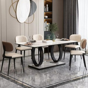 Mesa de Comedor Rectangular Moderna de Piedra Sinterizada de Acero de Lujo Nórdico Italiano, Muebles de Comedor de Mármol - Product Image 1
