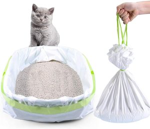 10 Cat Waste Litter Box Liners Bag with Drawstrings Scratch Resistant Cat Litter Bags for Litter Trays