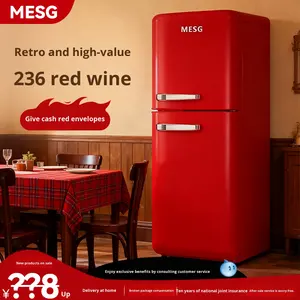 ตู้เย็นเยอรมัน MESG สีแดง รุ่นวินเทจ ขนาดเล็กสำหรับใช้ในบ้าน ยอดนิยมทางอินเทอร์เน็ต ระดับไฮเอนด์ แบบสองประตู เงียบ เหมาะสำหรับอพาร์ทเมนต์ - Product Image 2