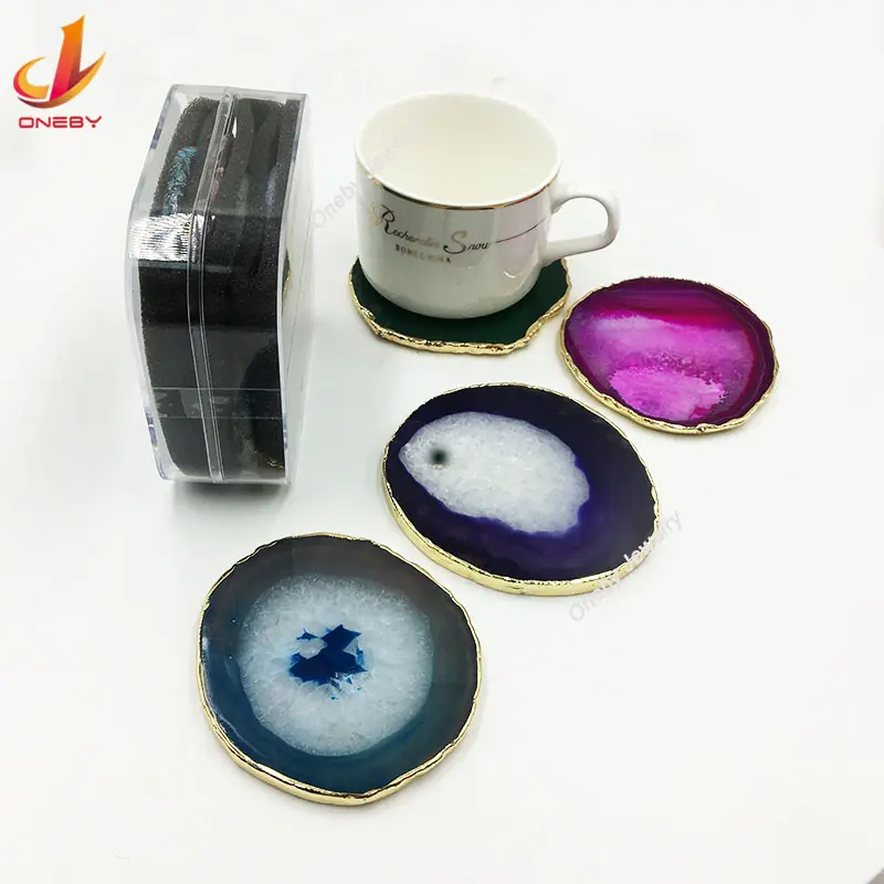 Potongan Batu Permata Bar Kristal Cangkir Teh Kristal Bulat Oval Agate Slice Coaster Produsen Kerajinan Promosi Kristal Coaster