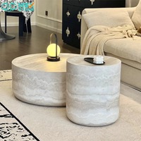 Table basse HZX STONE durable, écologique et moderne en FRP avec socle en marbre, design rond, meubles de salon