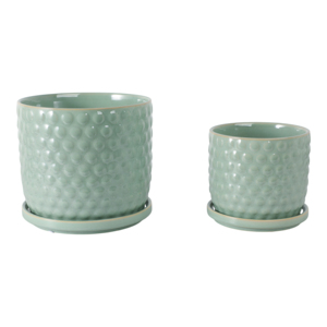 Maceta de Cerámica con Plato para Plantas de Interior, Decoración del Hogar, Dormitorio, Entrada, Diseño Verde con Hoyuelos - Product Image 4