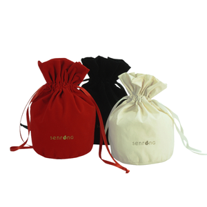 Custom Red <b>Black</b> Beige Velvet Jewelry Pouch with Luxury Gold Print Letter Pattern and <b>String</b> Closure for Logo Storage - Product Image 1