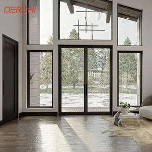 DERCHI Fenêtres panoramiques modernes à cadre en aluminium noir avec moustiquaire en acier inoxydable, baie vitrée fixe pour villas et maisons - Product Image 1