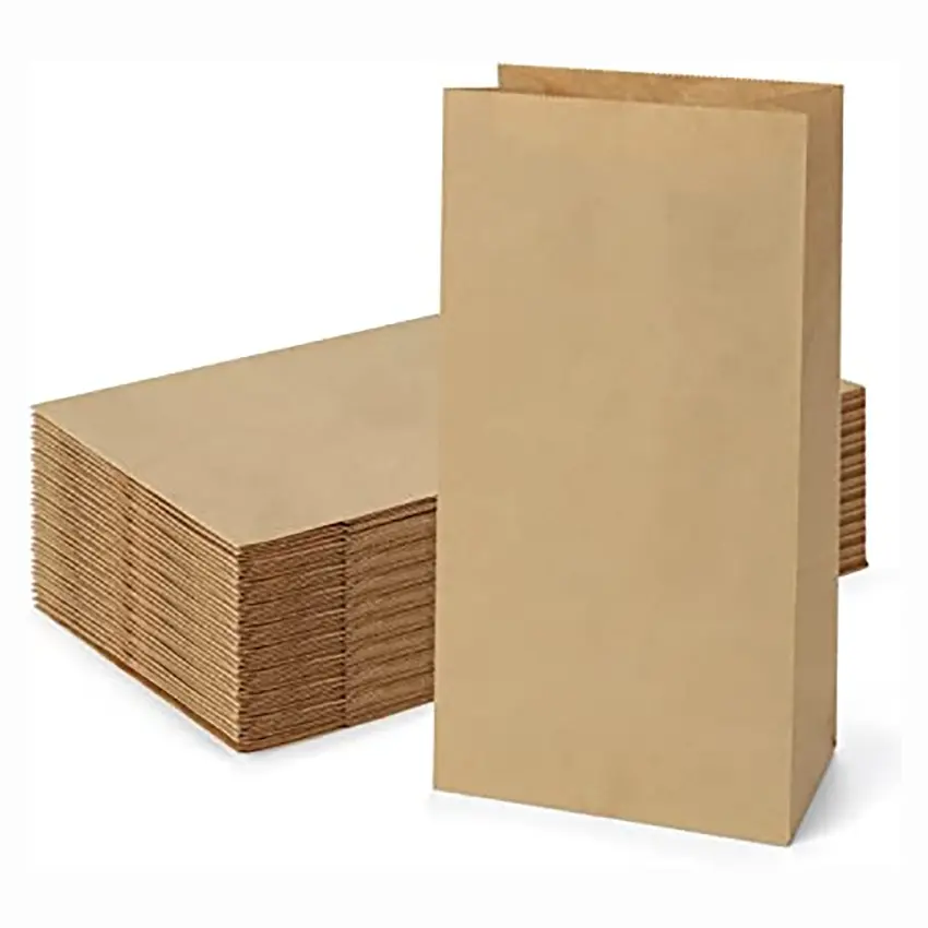 PE Film Coating Grease Proof Brown Paper Bag Square Bottom Food Packing Take Away Kraft Paper Bags Wholesale