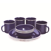 Vente en gros d'usine logo personnalisé ménage cuisine bord roulant bols en métal assiettes vaisselle vaisselle assiette en émail ensemble de tasse