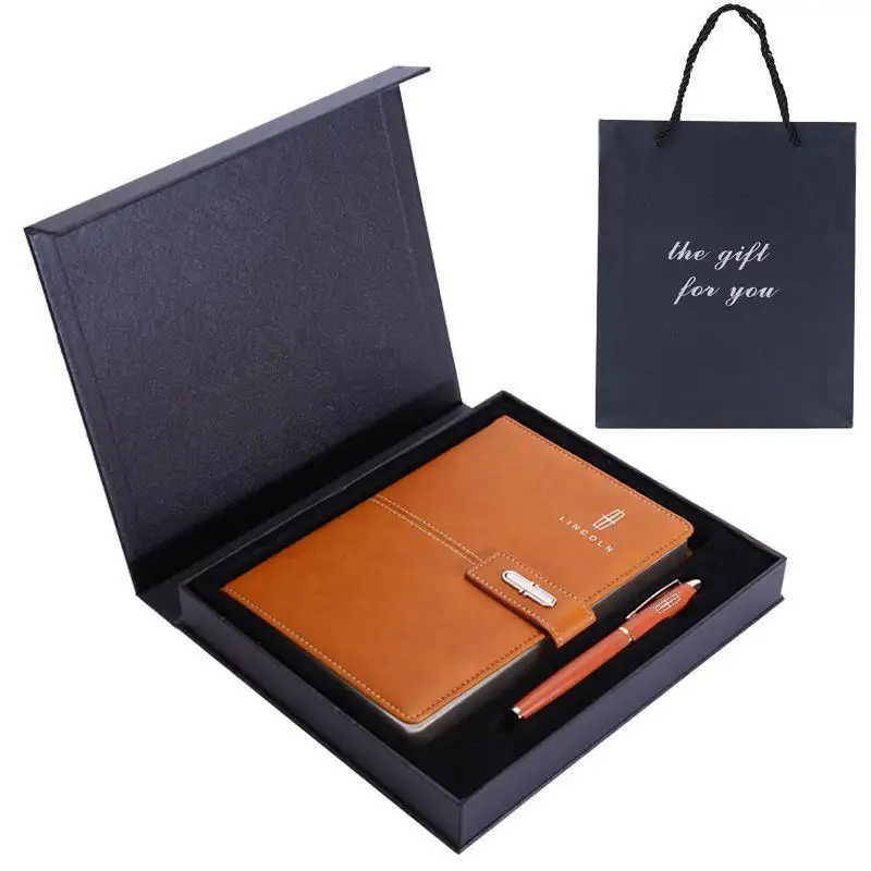 Custom luxury set pu leather soft leather skin feel office convenience A5 notebook set for business travel essential tools