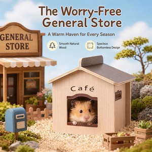 Casa de Madera para Hámster, 14x11.3x16cm, Diseño sin Fondo, Transpirable, Interior/Exterior, Forma de Cafetería para Mascotas Pequeñas - Product Image 4