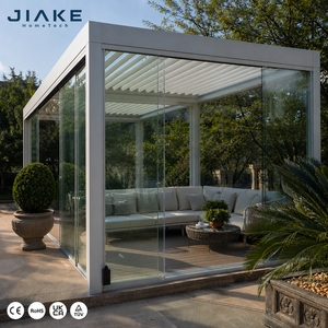 <span class=keywords><strong>Pergola</strong></span> en aluminium avec mur en verre Jiake, toit à lamelles motorisées, porte coulissante sans cadre pour jardin, gazebo, terrasse, balcon et patio - Product Image 1