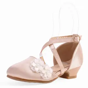 Chaussures de mariage pour petite fille blanche, chaussures à talons aiguilles, pour fête de danse