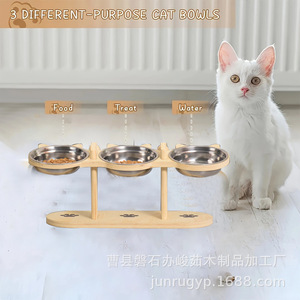 ขาตั้งชามอาหารสัตว์เลี้ยงไม้ 3 in 1 ปรับระดับได้ โต๊ะให้อาหารแมว สีไม้ธรรมชาติ - Product Image 5