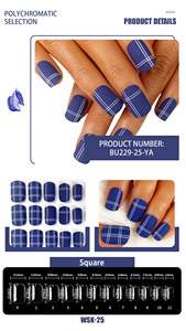 Faux <span class=keywords><strong>ongles</strong></span> carrés courts à presser, motif quadrillé chic <span class=keywords><strong>bleu</strong></span> <span class=keywords><strong>marine</strong></span> mat <span class=keywords><strong>et</strong></span> lignes blanches, de haute qualité, faciles à appliquer - Product Image 2