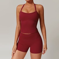 Ensemble de yoga sans couture 2 pièces pour femme, taille haute, contrôle du ventre, respirant, short de sport non rembourré, tenue de fitness S-XL