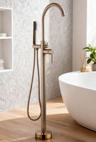 Robinet de baignoire à double poignée en laiton, mitigeur de douche pour baignoire, robinet de baignoire autoportant, ensemble de robinets de baignoire couleur champagne en laiton