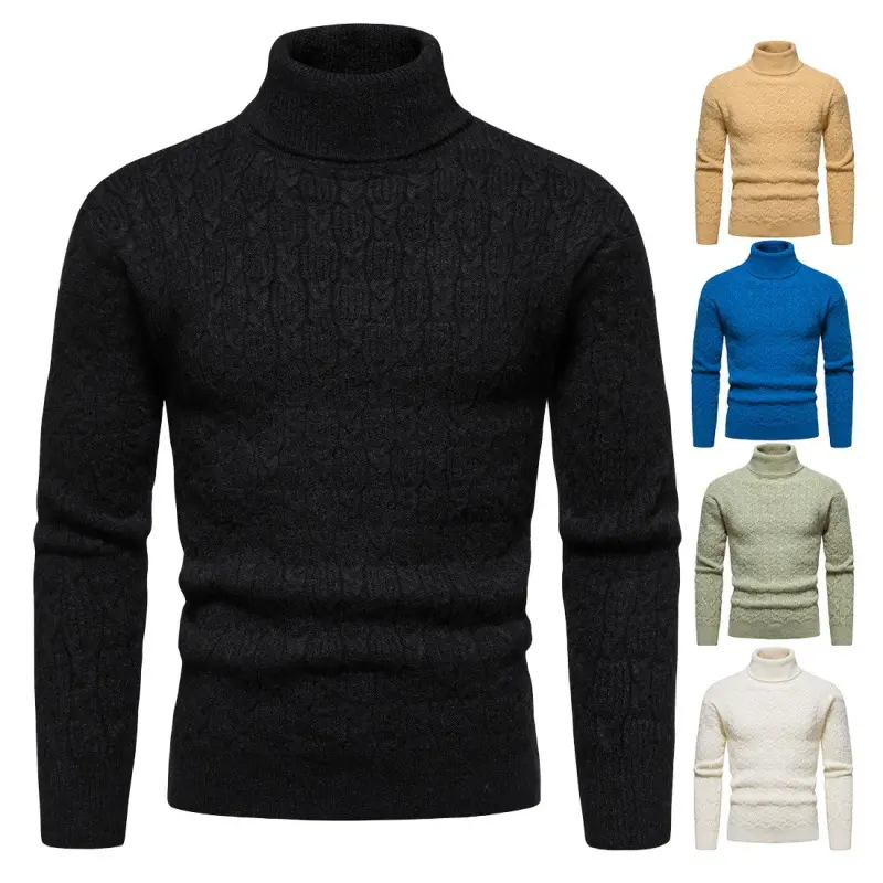 2023 Winter Fall Men's Sweaters Men Clothing Pullover Ribbed Knitted Turtleneck Sweater Men