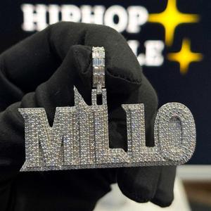 Pendentif personnalisé MILLO en argent sterling 925 avec moissanite VVS, baguette et pavé, collier serti de pierres - Product Image 4
