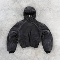 Sweat à capuche zippé pour homme avec logo personnalisé, style streetwear gothique, délavé à l'acide, 100% coton, veste bomber oversize Y2K