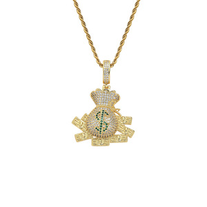 Pendentif Sac d'Argent Dollar, Accessoires Hip Hop en Cuivre Incrusté de Zircon, Grand Pendentif Sac d'Argent Dollar - Product Image 1
