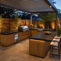 Cuisine extérieure résistante aux intempéries avec pergola, îlot barbecue en acier inoxydable 304, évier, réfrigérateur, modulaire
