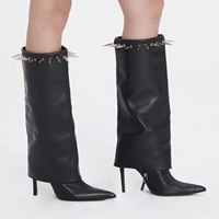 Bottes d'hiver pour femmes, noires, bottes féminines à bout pointu, bottes à talon aiguille, bottes mi-hautes pour femmes, bottes tendance respirantes pour femmes