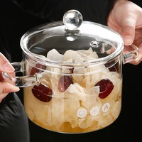 Casserole en verre transparente résistante à la chaleur en borosilicate de haute qualité, compatible avec les plaques à induction modernes, avec couvercle en verre, 1,35 L/1,5 L/1,9 L