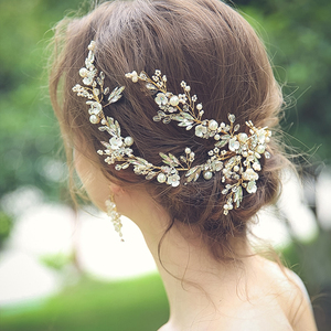 Accessoires de <span class=keywords><strong>cheveux</strong></span> de mariée en cristal doré faits à la main, élégant clip à <span class=keywords><strong>cheveux</strong></span> en perles pour fiançailles - Product Image 6