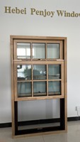 Fenêtre à guillotine simple en bois de chêne Penjoy, best-seller, avec cadre en aluminium, ouverture verticale coulissante, moustiquaire en acier inoxydable, rideau suspendu