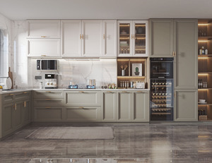 Meubles de <span class=keywords><strong>cuisine</strong></span> haut de gamme en L sur mesure avec panneaux <span class=keywords><strong>Egger</strong></span>, finition mate et meuble d'appareils intégré pour <span class=keywords><strong>cuisine</strong></span> de villa - Product Image 4