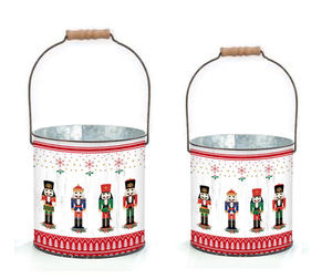 Lot de 2 seaux ronds de Noël en zinc peint, artisanat métallique fait main avec design <span class=keywords><strong>personnalisable</strong></span> pour décorations de cadeaux de fêtes - Product Image 3