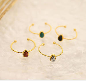 แหวนปรับขนาดได้รูปวงรีประดับด้วยหินธรรมชาติ ชุบทอง 18K บนสแตนเลสสตีล ดีไซน์เรียบหรูจาก Zhixuan สำหรับผู้หญิง - Product Image 2