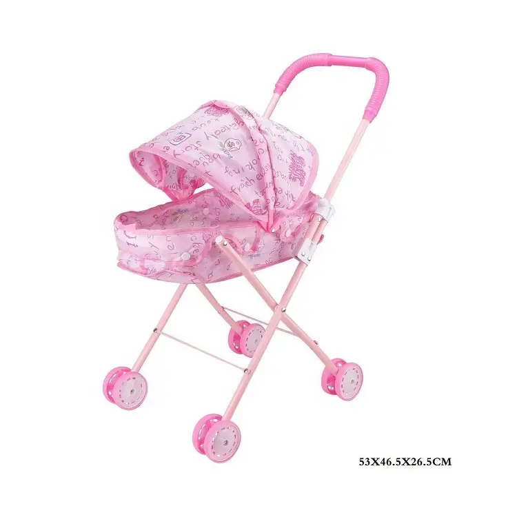 Fashion foldable iron pram toy lovely baby doll stroller toy kids pink stroller toy