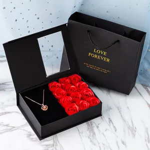 Hot Selling Lipstick Necklace Jewelry Rose Soap Flower Gift Sets Box For Birthday Woman Valentines Day Mother's Day Gifts