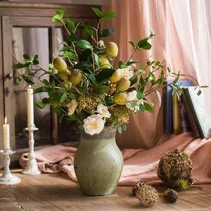 Buket Buah Loquat Cabang Zaitun Gaya Eropa, Set Dekorasi Rumah Bunga Buatan