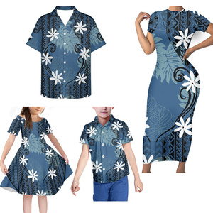 Conjunto <span class=keywords><strong>de</strong></span> ropa familiar <span class=keywords><strong>de</strong></span> diseño <span class=keywords><strong>de</strong></span> Fiji samoano rojo, 4 Uds., vestido <span class=keywords><strong>de</strong></span> verano para mujer, conjuntos <span class=keywords><strong>de</strong></span> ropa para niña y niño, tela a juego familiar - Product Image 2