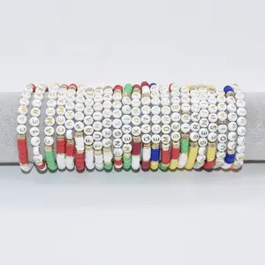 2026 Football jeu pays équipe nom Bracelets cadeaux promotionnels Heishi perles Stretch <span class=keywords><strong>mots</strong></span> personnalisés Bracelet coloré - Product Image 1