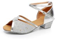 Chaussures de danse latine brillantes pour enfants Sandales dorées à semelle souple d'intérieur pour filles Chaussures de danse de scène