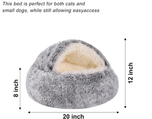 Kleines Hunde- und Katzenbett Rundes Donut-Beruhigungsbett Anti-Angst-Höhlenbett mit Zelt für Wärme und Sicherheit - Product Image 6