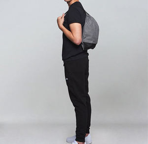 Grey Unisex Polyester Cinch Sack Wholesale Double-String Fashion Drawstring Bag with Custom Logo - Product Image 4