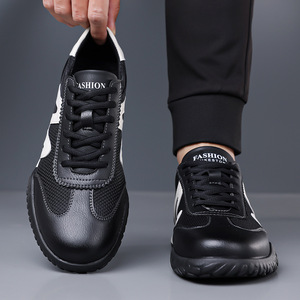 Voihre Chaussures de marche en maille pour hommes, bout rond, respirantes, légères, baskets décontractées, blanches, marine, semelle en caoutchouc - Product Image 3