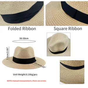AAA434 Topi Floppy Pria Wanita Alami Musim Panas Perlindungan UV Topi Matahari Pantai Pinggiran Lebar Topi Jerami Panama Fedora
