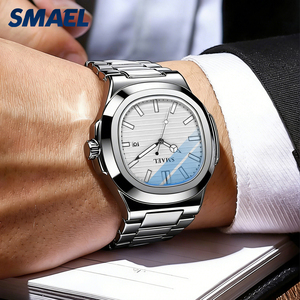 SMAEL D8060 นาฬิกาควอทซ์สแตนเลสสำหรับผู้ชายหน้าปัดสีดำตัวเลขโรมันแสดงวันที่นาฬิกาธุรกิจแบบอะนาล็อก 42 มม. ตัวเรือนทรงกลม - Product Image 3